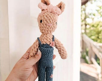 Conejito de ganchillo hecho a mano – Mono y diadema azules – Peluche de granja