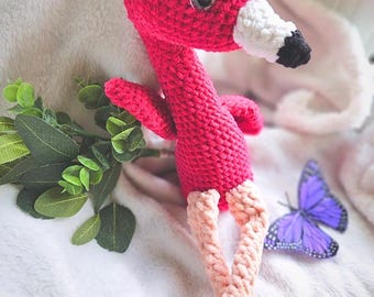 Flamenco de peluche tejido a mano: peluche suave