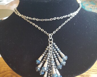 Long dangling crystal cluster tassel  necklace