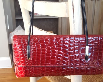 Vintage cherry red faux alligator evening bag purse