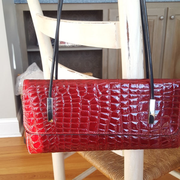 Vintage cherry red faux alligator evening bag purse