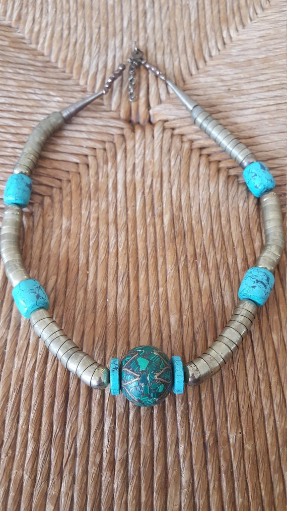 Turquoise and Cloisonne vintage necklace