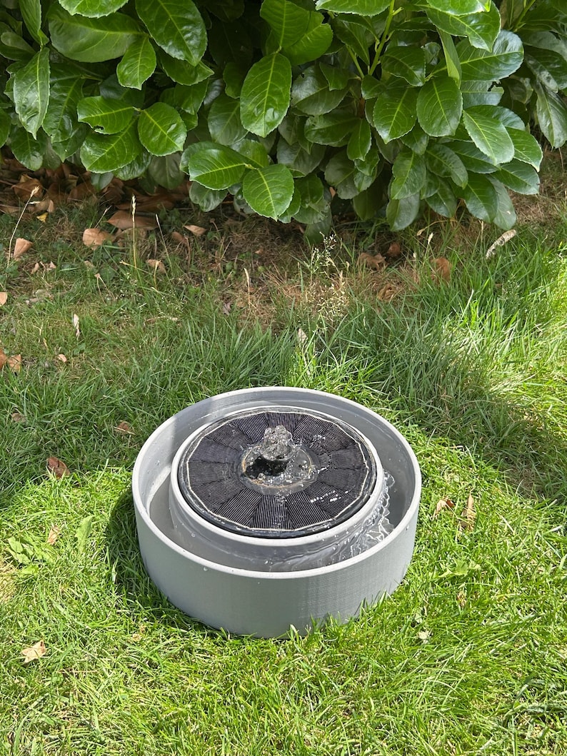 Fonte solar em formato de bacia para fontes de 16 cm, bebedouro para pássaros e abelhas, com aparência de pedra, mini lago, decoração para varanda e jardim, impressão 3D. imagem 5