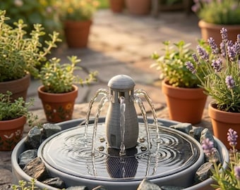 Solar Fountain Topper Elephant & Lighthouse | Garden Fountain Decoration Concrete Look | 3D Printed Water Feature Accessory | Mini Pond Gargoyle Figure