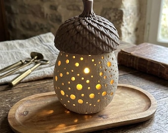 Lanterna de bolota decorativa de outono, 15 cm, porta-velas LED, decoração de outono, decoração de mesa aconchegante, presente de outono