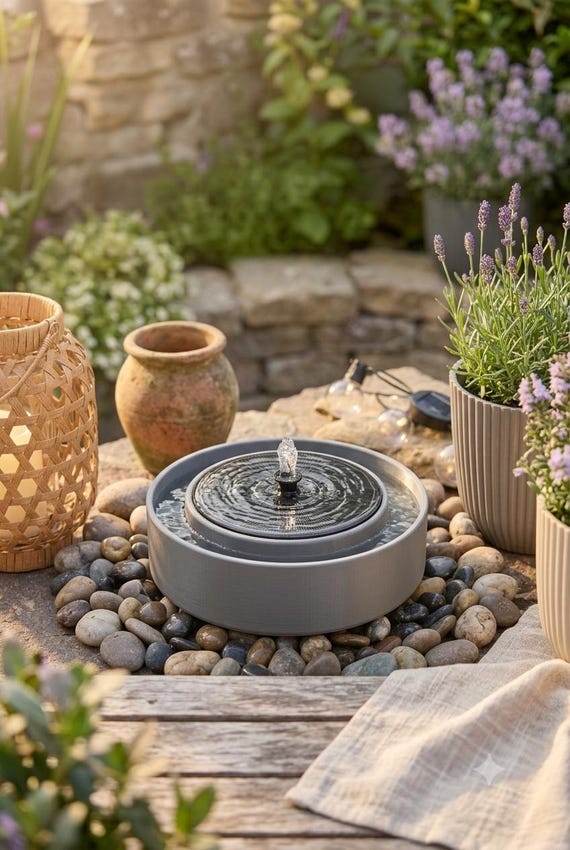 Solarbrunnen Schale für 16 cm Springbrunnen, Vogeltränke, Bienentränke Steinoptik, Mini Teich Balkon & Garten Deko 3D Druck