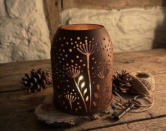 Windlicht mit Blumenmuster Pusteblume, Rustikaler Teelichthalter LED, Tischdeko Gemütlich Wohnzimmer, Geschenk Frau
