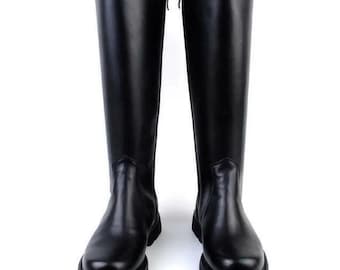 Botas altas de cuero negro para hombre, estilo oficial de equitación, con cremallera alta.