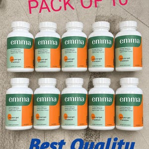 Emma Gut Health Formula - Pacote com 10 unidades - Suplemento para suporte digestivo e constipação para mulheres e homens, 60 cápsulas
