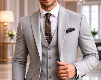 Elegant Grey 3 Piece Suit for Men – Wedding, Prom, Groomsmen & Formal Events