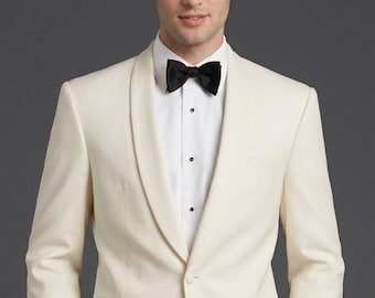 Elfenbein weiße Smokingjacke - Herren Slim Fit-Schal Revers-formaler Abschlussball-Anzug