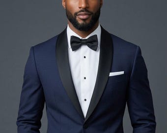 Traje de esmoquin azul marino para hombre – Blazer formal de corte ajustado para novio, ideal para bodas.