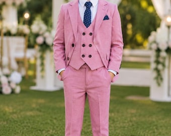 Completo rosa a 3 pezzi per bambino / Abito da cerimonia per bambini / Abito da paggetto / Smoking formale per bambini piccoli / Abito per feste di compleanno / Taglia personalizzata