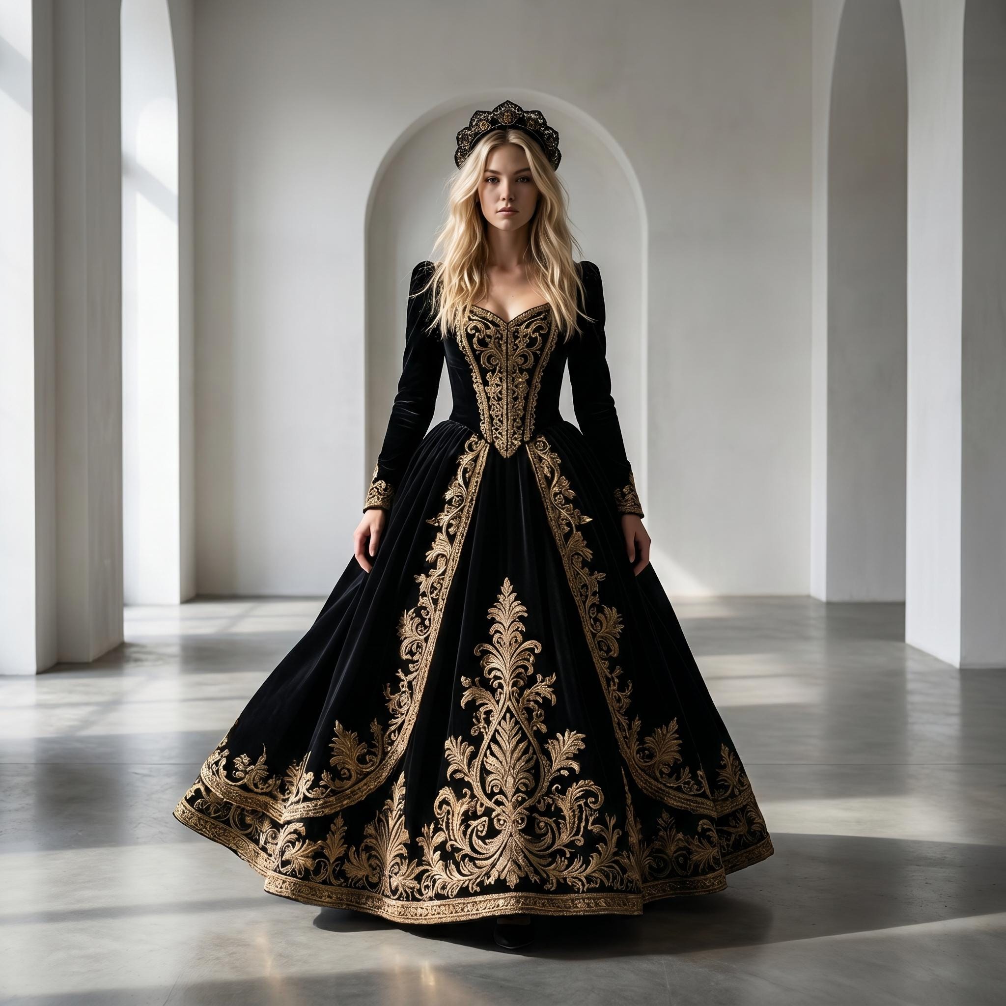 Ballroom Robe Medieval Black Ball Gown – Gothic Renaissance Medieval Dress With Rococo Corset ...