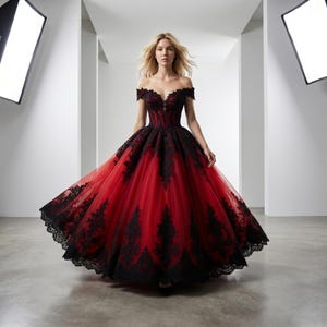 black and red lace corset dress Lace Asymmetric Corset Dress with Crystal Chainmail Black / US 0