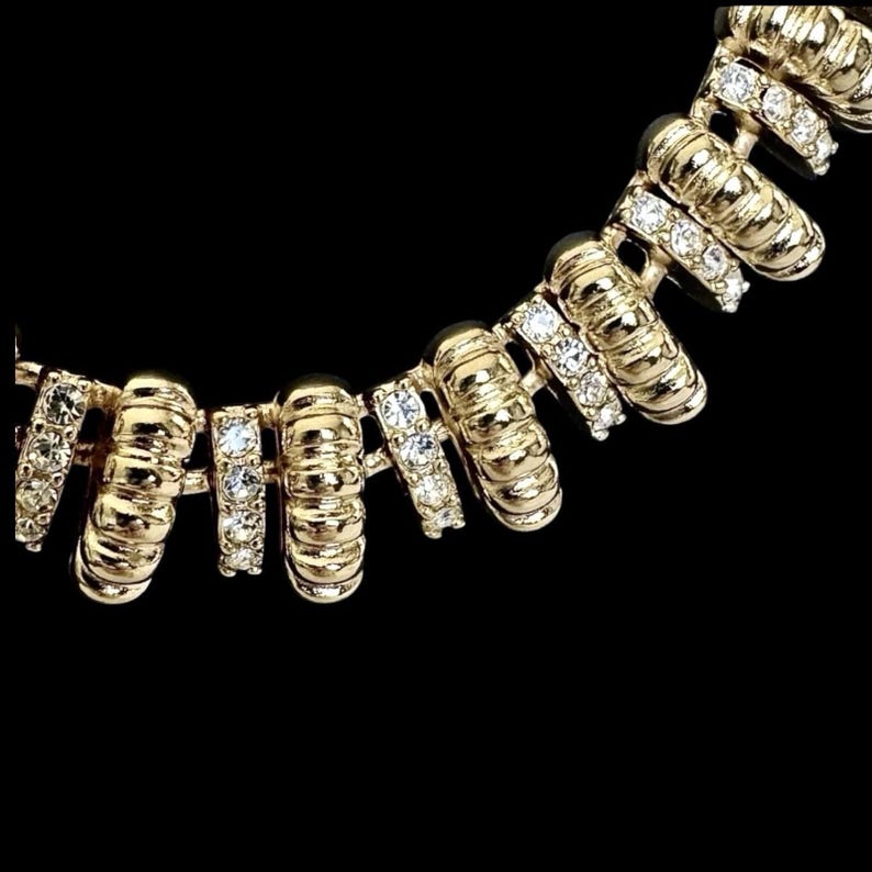 JBK Camrose & Kross Gold Gerippt Kristall Halskette Armband Set Jackie Kennedy Bild 4