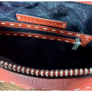 BCBG Max Azria Pebbled Leather Handbag Orange Top Handle Satchel Purse image 5