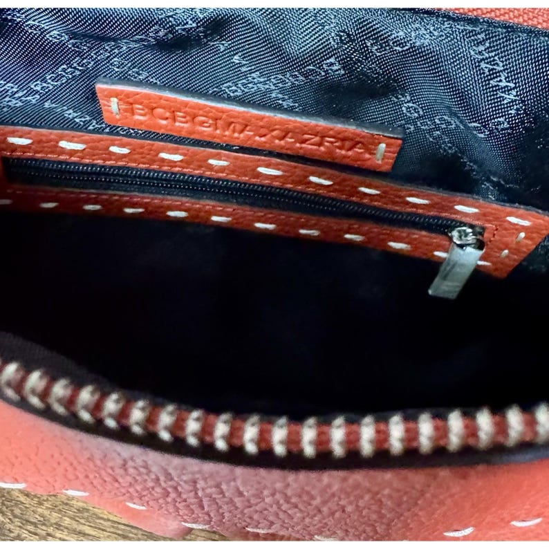 BCBG Max Azria Pebbled Leather Handbag Orange Top Handle Satchel Purse image 5