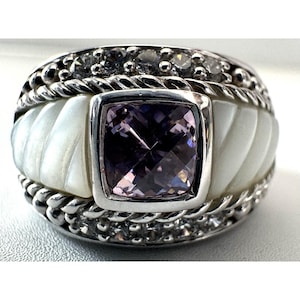 Judith Ripka Ring Pink Stone Mother of Pearl CZ Accents Sterling Sz 6