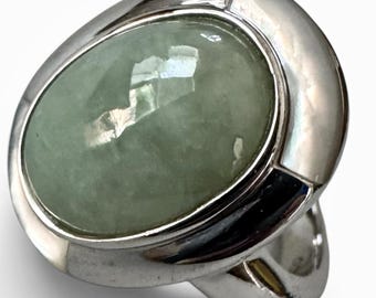 Anillo de plata de ley 925 con cabujón ovalado de aventurina verde y nácar, talla 6.