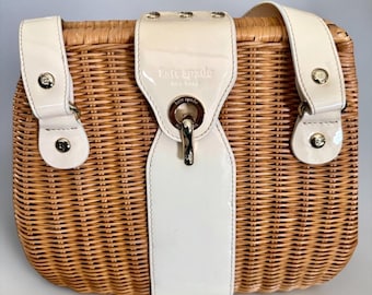 Kate Spade Tisbury Wicker Basket Bag White Patent Leather Purse