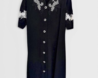 Vintage Black Rhinestone Button Dress Midi Evening US Sz 10 IT 46 Stizolli Italy