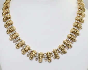 JBK Camrose & Kross Gold Ribbed Crystal Necklace Bracelet Set Jackie Kennedy