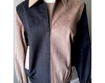 Traje de 3 piezas Vintage Ultrasuede Colorblock Taupe Black Petite 12 14 Da Rue