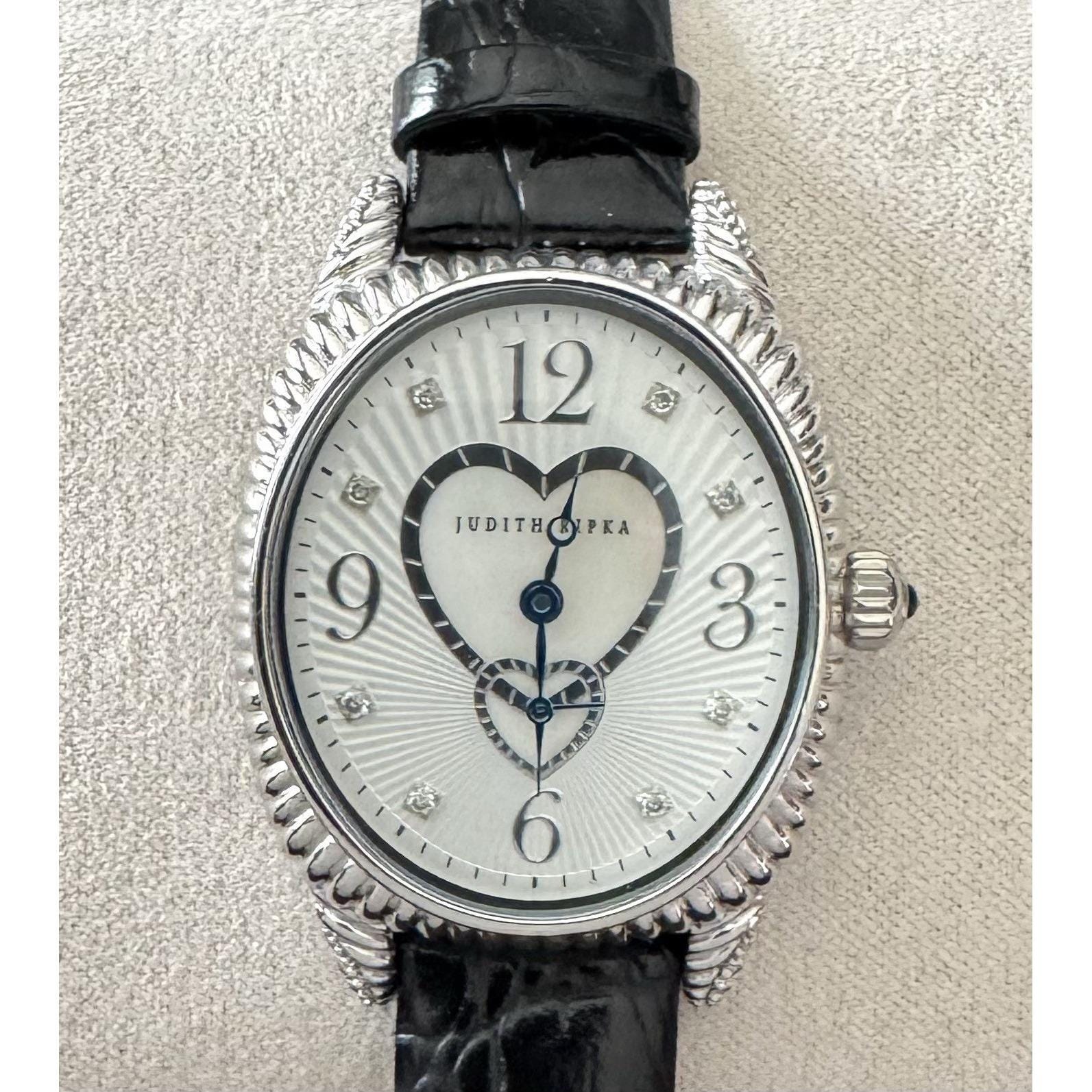 Judith Ripka 925 Sterling Silver Heart Watch Black Leather Band Judith Ripka Watch - Etsy main image 2