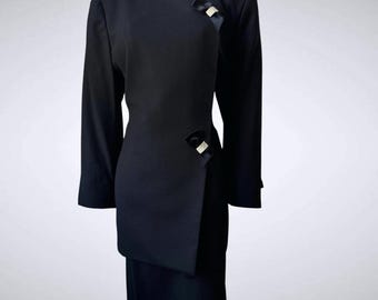 Black Skirt Suit Set Women 12 Formal Evening Jacket Bow Rhinestone 2 Pc