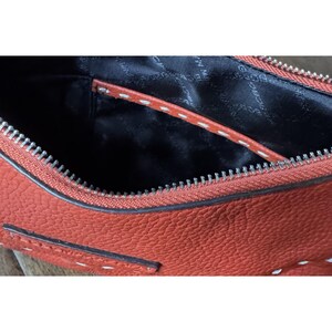 BCBG Max Azria Pebbled Leather Handbag Orange Top Handle Satchel Purse image 6
