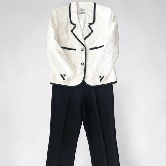 Vintage William Pearson Black White Jacquard Pant Suit Womens 12 Textured Floral