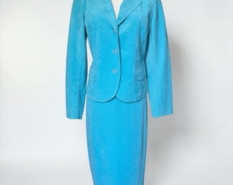 Vintage Ultrasuede Aqua Turquoise Skirt Suit Womens 10 USA Made ILGWU 80s