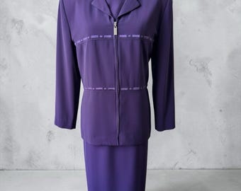 Vintage Plaza South Purple 3 Piece Suit Set Womens 14 Dress Pants Jacket 90s