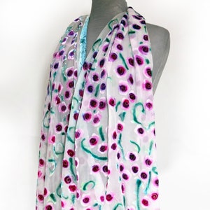 Burnout Velvet Shawl, Hand-dyed Silk Chiffon Scarf with Luxurious Hand-Painted Soft Velvet