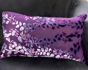 Burnout Velvet Boho One of a Kind Hand Painted Accent Pillow in Dusty Purple with Ombré Reverse. Luxurious Silk Velvet. Washable. 12"x20"