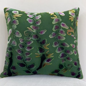 Silk Velvet Decorative Accent Throw Pillow with Hand Painted Boho Style. Ombré Solid Reverse. Washable. 12&quot;x12&quot;