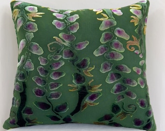 Silk Velvet Decorative Accent Throw Pillow with Hand Painted Boho Style. Ombré Solid Reverse. Washable. 11"x11"