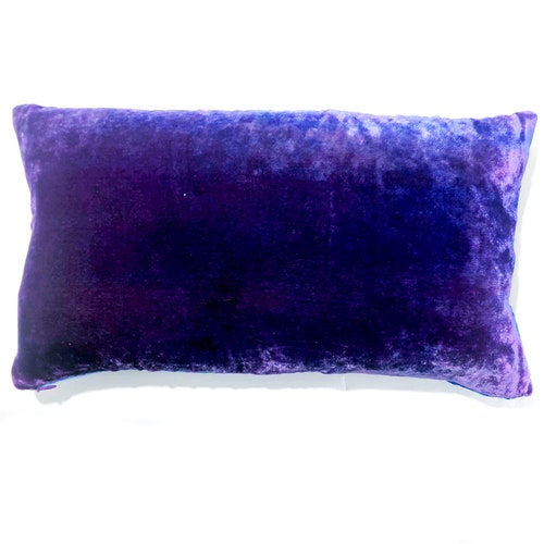 Hotsell Silk Velvet Boho Rectangular Hand Painted Accent Pillow in purple with Decorative dragonflies and Ombré Reverse. Washable.