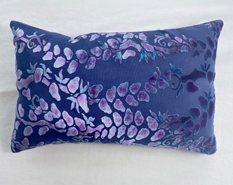 Burnout Velvet Boho One of a Kind Hand Painted Accent Pillow in Dusty Purple with Ombré Reverse. Luxurious Silk Velvet. Washable. 12"x20"