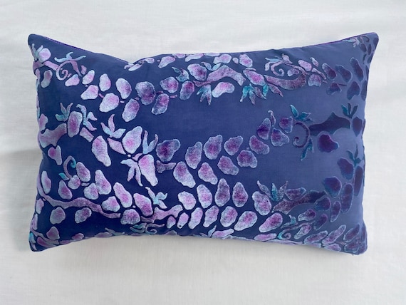Burnout Velvet Boho One of a Kind Hand Painted Accent Pillow in Dusty Purple with Ombré Reverse. Luxurious Silk Velvet. Washable. 12"x20"