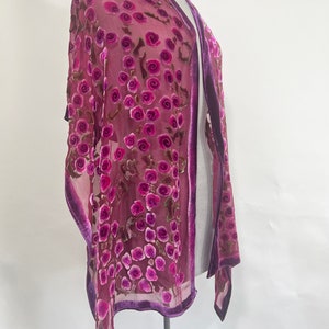 Hand Painted Silk Velvet Devoré Scarf of Floral Red Roses, Burnout Shawl, Wrap, Washable