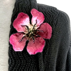 Silk Velvet Flower Pin in Fuchsia with Rhinestone Accents, Hand Dyed and Individually Painted one-of-a-kind gift for her