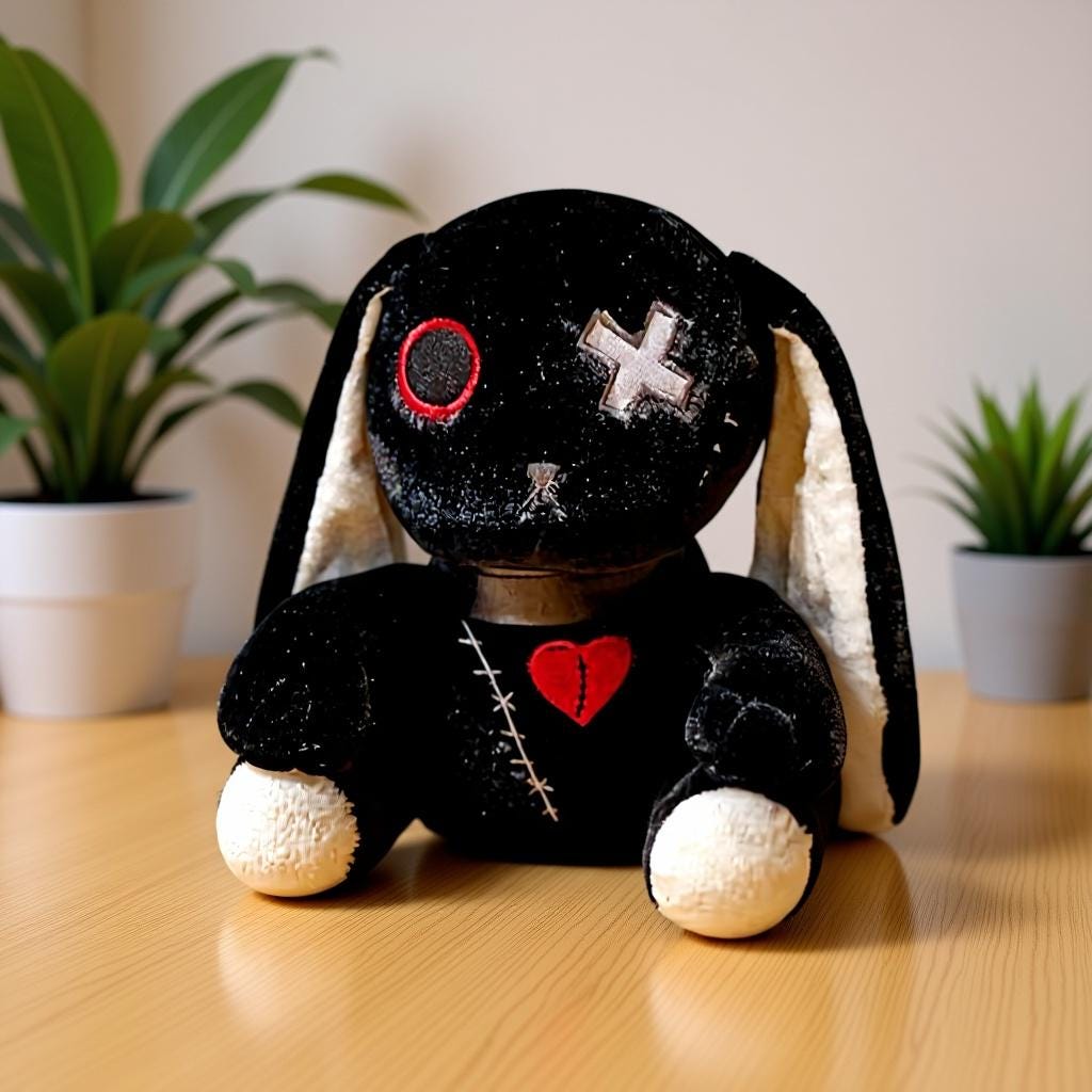 Creepy Goth Bunny Plush | Spooky Gothic Rabbit Stuffed Animal | Horror ...