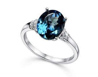 Plata 925 | Anillo de mujer con topacio azul de Londres