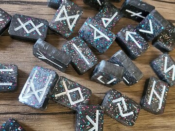 Younger Futhark Runes - Etched Black River Rock