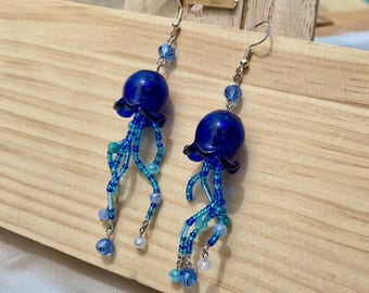 Jellyfish Beaded Earrings | Handmade Glass Jellyfish Statement Dangle Earrings
