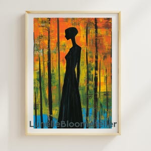 Abstract Silhouette Wall Art Print, Colorful Female Figure Painting, Modern Expressionist Artwork, Large Living Room Decor, Print Wall Art