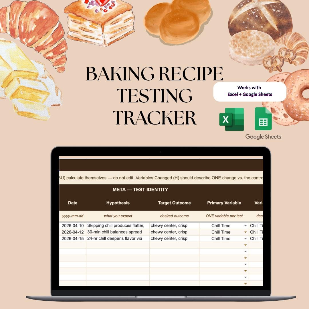Baking Recipe Test Tracker Spreadsheet (digital Download) - Etsy