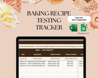 Hoja de cálculo para el seguimiento de pruebas de recetas de repostería (descarga digital)